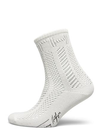Th Women Sock 1P Ajour Herringb Underwear Socks Regular Socks Hvid Tommy Hilfiger