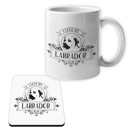 Labrador Mugg + Underlägg paket I Love hund set