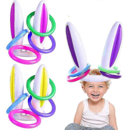 3-pack Påsk Uppblåsbar Kanin Ringkastningsspel, Påsk Kaninöron Ringkastningsspel, Uppblåsbara Leksaker Present (3 Set & 12 Ringar) - Jxlgv