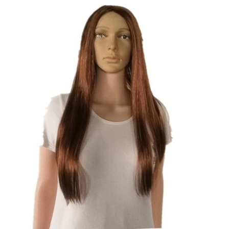 Lång rak peruk fashionabel vacker andningsbar lång rak mittdel peruk för cosplayfester brun