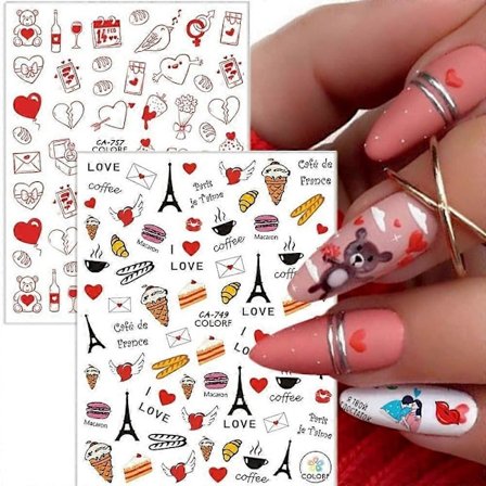 Alla hjärtans dag Nagelstickers, 6 ark Alla hjärtans dag Nageldekaler 3D Självhäftande Nagelkonst Tillbehör Ängel Björn Kärlek Hjärta Nagelsticker 