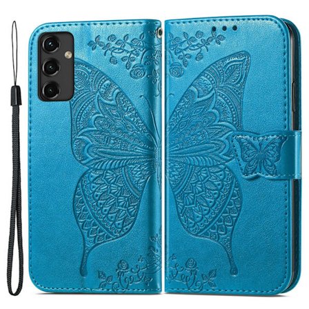 SKALO Samsung A14 4G/5G Mandala Butterfly lompakkokotelo - Sininen