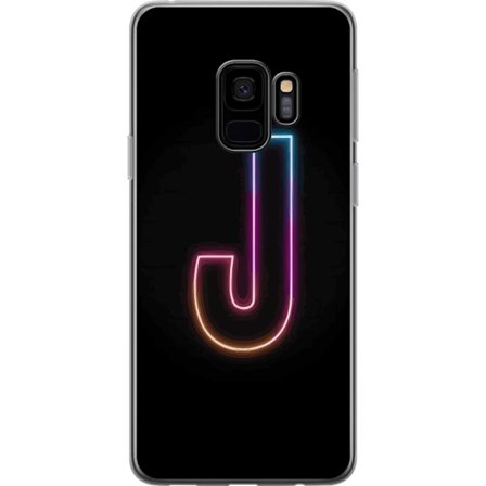 Kompatibelt Mobilskal till Samsung Samsung Galaxy S9 Minimalistisk neonbokstav J i färgskiftande ljus mot svart bakgrund