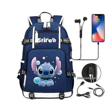 Lilo og Stitch Skole Tasker Kapacitet Rygsække Drenge Piger Usb Opladning Rejse Stor Laptop College Studerende Skole Taske Rygsæk