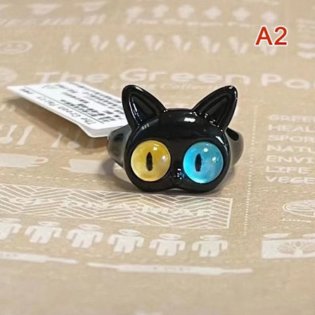 Black Cat Monster Ring för kvinnor Roliga Big Eye tecknade par R