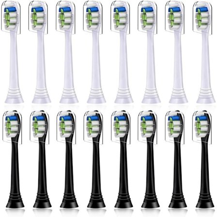 16-pak Erstatningsbørstehoveder Kompatible med Philips eltandbørste. 8 stk. Hvide og 8 stk. Sorte