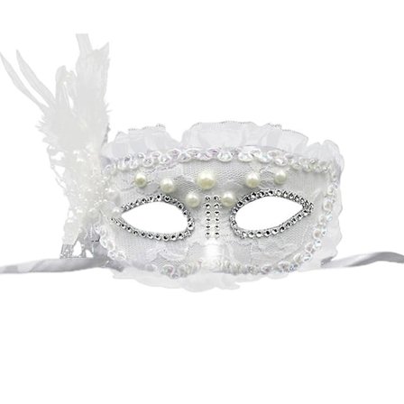Blonde Maskerade Masker Halloween Voksen Ball Prinsesse Fest Hvit Fjær