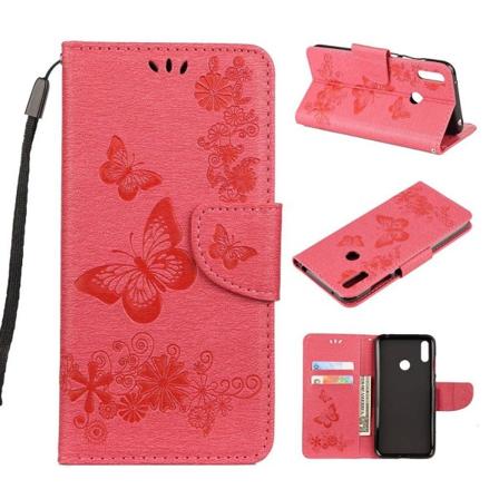 Butterfly läder Huawei Y6 2019 fodral - Röd Röd