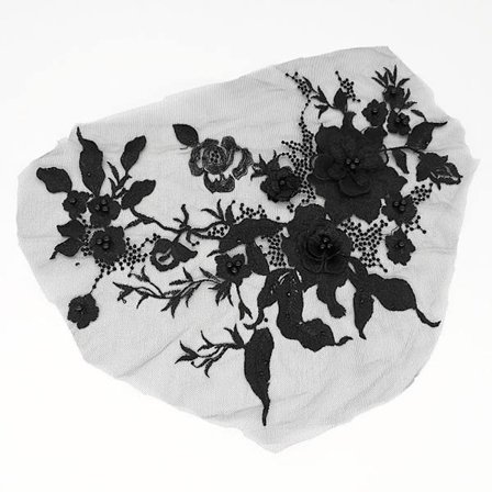 Brudekjolekant Broderi Tyl Applikation Perle SORT