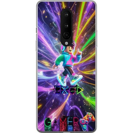 Kompatibelt Mobilskal till OnePlus OnePlus 8 Energifylld gamingillustration med blockliknande figur, neonfärger, ljuseffekter och rörelse i futurist