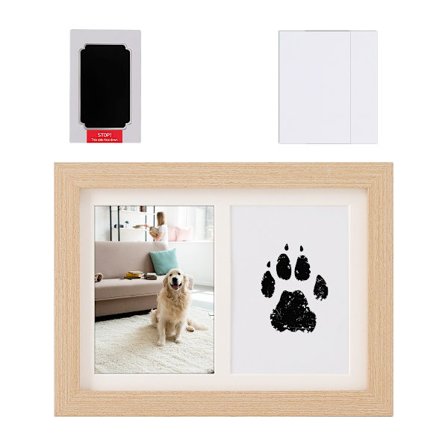 Pet Paw Print Keepsake Frame med Ink Pad - Perfekt til hunde og katte - Skab varige minder om dit elskede kæledyr Wood color