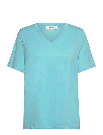 Slcolumbine Loose Fit V-Neck Ss Tops T-shirts & Tops Short-sleeved Blue Soaked In Luxury