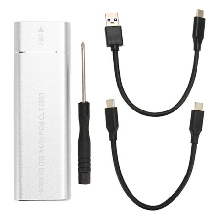 M.2 NVMe SSD-hölje 10 Gbps 2 TB USB 3.1 Typ C UASP-protokoll Typ C SSD-hölje för 2230 2242 2260 2280 SSD Silver Typ A till C och Typ C till C-kabel