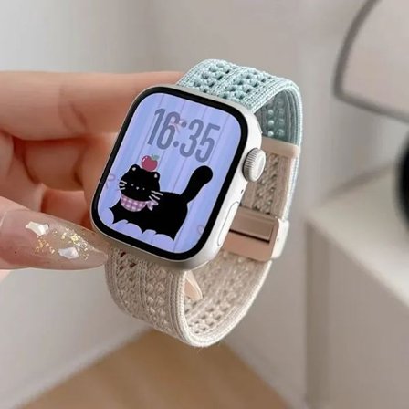 Flätat armband för Apple Watch-armband 44 mm 40 mm 45 mm 46 mm 49 mm 41 mm 38 mm Magnetiskt nylonarmband iWatch serie se 7 6 8 9 10 Ultra 2