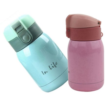 2 stk Mini Rustfritt Stål Mageflaske (Himmelblå/Rosa) 200ml