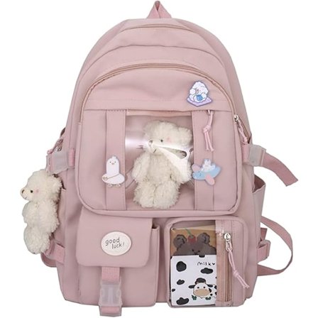 Kawaii School Backpack for Girls Cute Aesthetic Backpack School Bookbag with Pin and Accessories