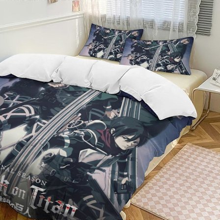v1329 Attack On Titan Täcke Set Tjockt Mjukt 3 Delars Sängklädesset Året Runt Täcke med 2 Örngott för Vuxna Kvinnor Flickor Tonåringar Hem Rum Deco