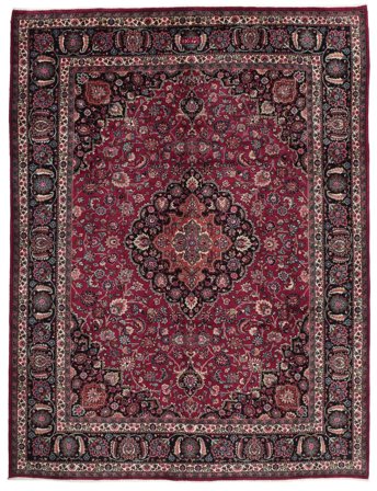 Maschad Teppich Handgeknüpft 305X400 Schwarz/Dunkelrot Persien