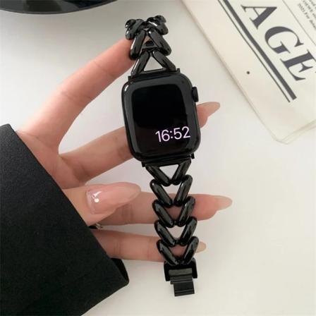 Lyx Kärlek Hjerte Metalrem Til Apple Watch Band Ultra 44mm 45mm 41mm 40mm 49 Damearmbånd Til iWatch Series 9 8 7 6 SE 5 3 Sort Black 38mm 40mm 41mm