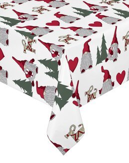 Wachstischdecke mit Weihnachtswichteln Meterware Weiß