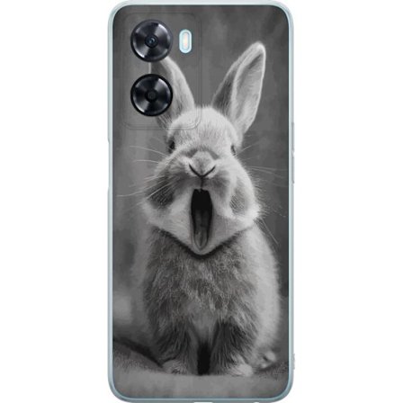 Kompatibelt Mobildeksel til OnePlus OnePlus Nord N20 SE Forlokkende svart og hvit kanin sitter forovervendt med munnen åpen som om den gjesper, noe s