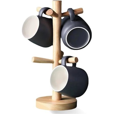 Træ kopholder, med 6 aftagelige kroge, kaffekopholder, kaffekopholder, kaffekopstativ, kaffekopholder, stativ