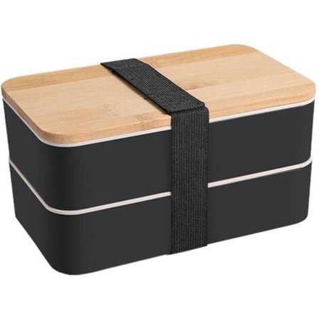 Lounasrasia Musta | Japanilainen Bento-muotoilu 3 lokeroa | Bambu Bento-rasia 2 ilmatiivistä lokeroa 1200 ml | Mikroaaltouunin ja astianpesukoneen 