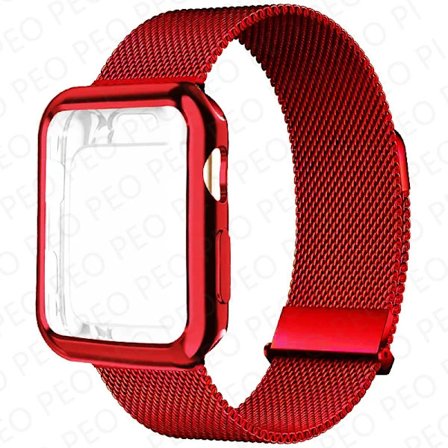 Milanese Loop+Fodral För Apple Watch Armband 45mm 44mm 38mm-42mm 41/40mm Metall Magnetiskt armband iwatch Serie 9 8 7 6 5 4 3 SE Rem