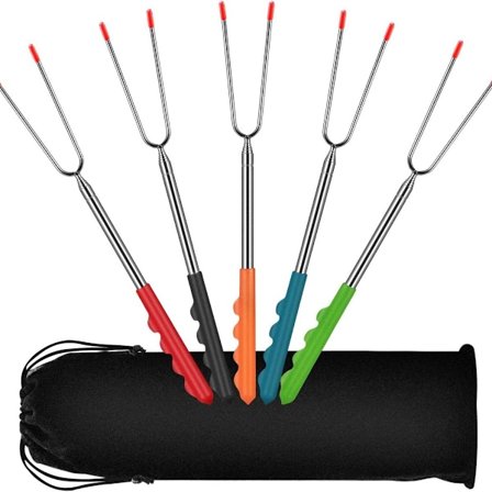 Pakke med 5 grillspyd, forlængelige 29 cm - 115 cm, grillspyd, bål, rustfrit stål. KLB