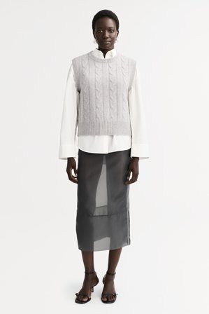 Soft Goat - Cable Knit Singlet - Women cashmere sweater - M - Light Grey
