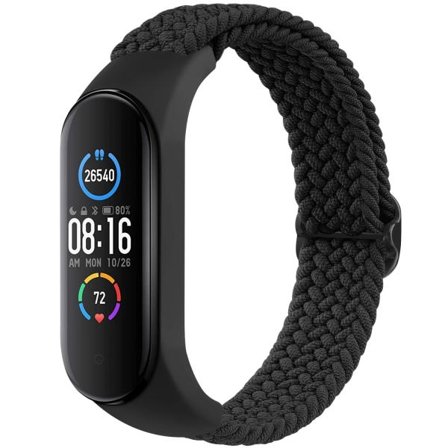 REA Flätat Klockarmband Kompatibelt med Xiaomi Mi Band 7/6/5/4/3 Armband Elastiskt Justerbart Armband Kompatibelt med Amazfit Band 5 Ersättning Svart