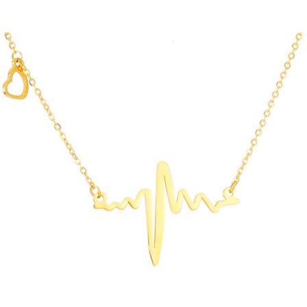 Necklace - EKG - Heartbeat - Heart - Gold