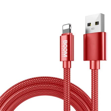 Boom - Nylon Usb Till Lightning Kabel, 2.1a, 1m - Röd Röd