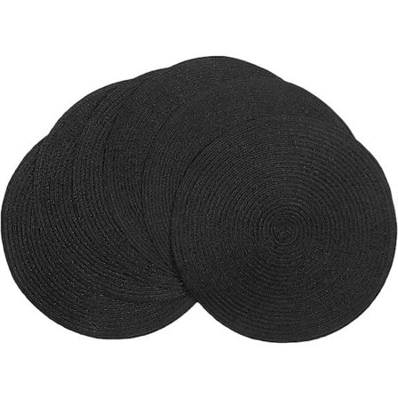 Runda flätade bordstabletter, set om 6, tvättbara bomullspolyester vävda runda flikar