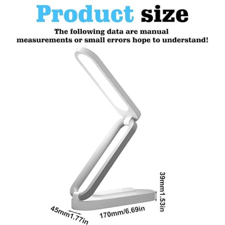 Foldbar Trådløs LED Skrivebordslampe - 3 Niveauer Dæmpbar Bordlampe - Øjenvenlig - USB Genopladelig Læsning - Kontrol [Energiklasse E][D]