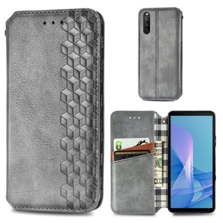 Läder Sony Xperia 10 III fodral med romb-design - Silver/Grå Silvergrå