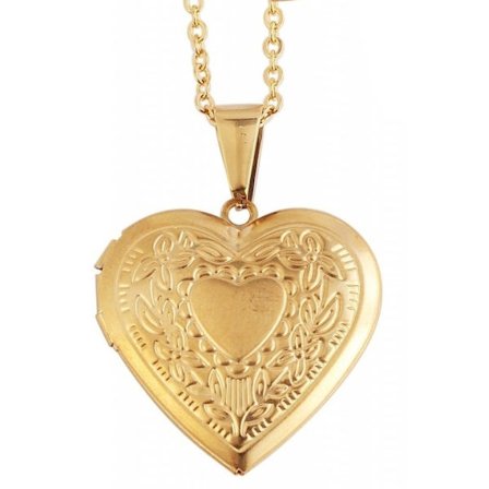 Guld Halsband i Stål med Öppningsbar Medaljong - Hjärta i Fint Mönster