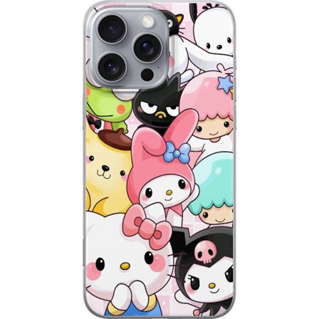 Kompatibelt Mobildeksel til Apple iPhone 16 Pro Max Tett mønster av søte figurer med store øyne i ulike farger og uttrykk med LABUBU-tekst