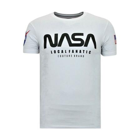 Local Fanatic T-shirt med Push - Nasa amerikanska flaggan tröja vit, Herr, Herr, Storlek: M