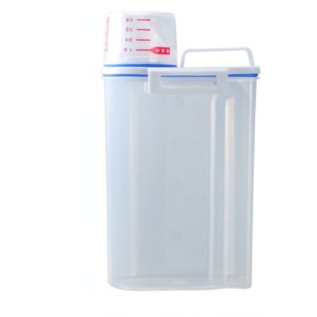 Tvättmedelsbehållare med hällpip, snackbehållare, förvaringslåda för pulver, plast, kök, ris, spannmålsbehållare