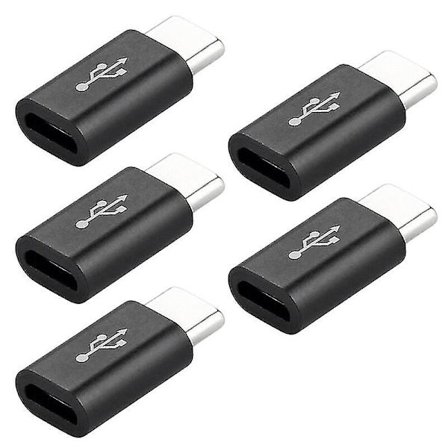 Type C til Micro Adapter V8 Android OTG Type-c Usb C Adapter Micro Type-5pcs Svart