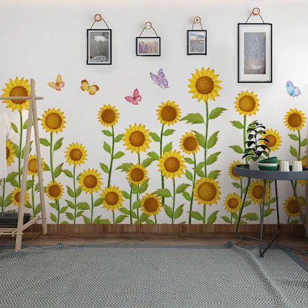 Vægklistermærke solsikker sommerfugle, vægklistermærke klistermærke, væg d