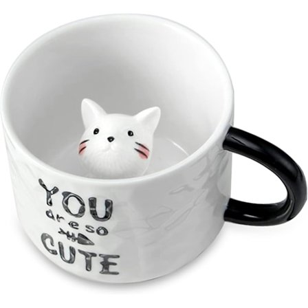 Keramisk krus med dyr, Søt tegneserie håndlaget keramikk kopp, Kaffekrus i kattestil (YouAreCute)