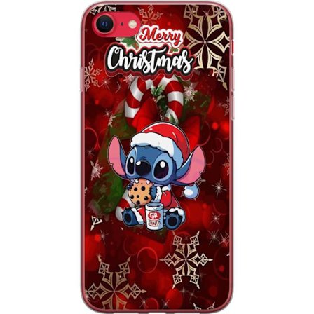 Apple iPhone 7 Läpinäkyvä kuori Stitch joulu teema keksin ja joulupukin asun kanssa hyvää joulua söpö juhlava kawaii lomaa punainen taustataide