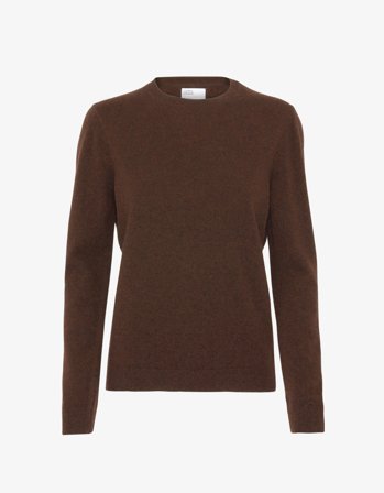 Women Light Merino Wool Crew - Coffee Brown - M