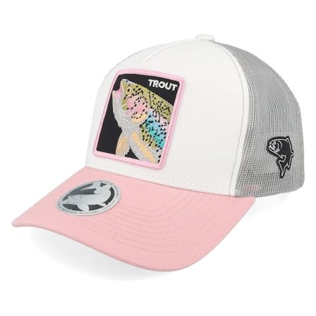 Skillfish - White trucker Caps - Rainbow Trout Box White/Light Grey/Pink A-frame Trucker @ Hatstore
