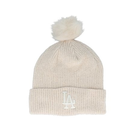 New Era - MLB Beige pom Beanie - Los Angeles Dodgers Womens Chenille Bobble Stone Pom @ Hatstore