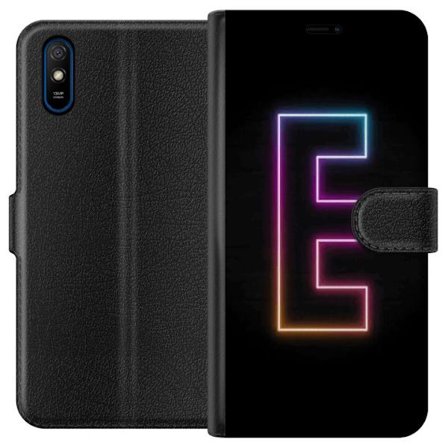 Kompatibel Tegnebogsetui til Xiaomi Xiaomi Redmi 9A Minimalistisk neonbogstav E i lyse farver mod mørk baggrund i moderne og stilren design