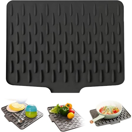 Oppvaskmatte, 40 x 32 cm, lekkasjesikker benkebeskytter av varmebestandig, sklisikker silikon, sammenleggbar dryppematte med sporstruktur for 