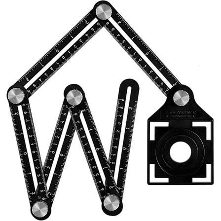 Multi-vinkel Målelinjal Med Posisjoneringshull, 6-sidet Aluminium Legering Sammenleggbar Linjal, svart